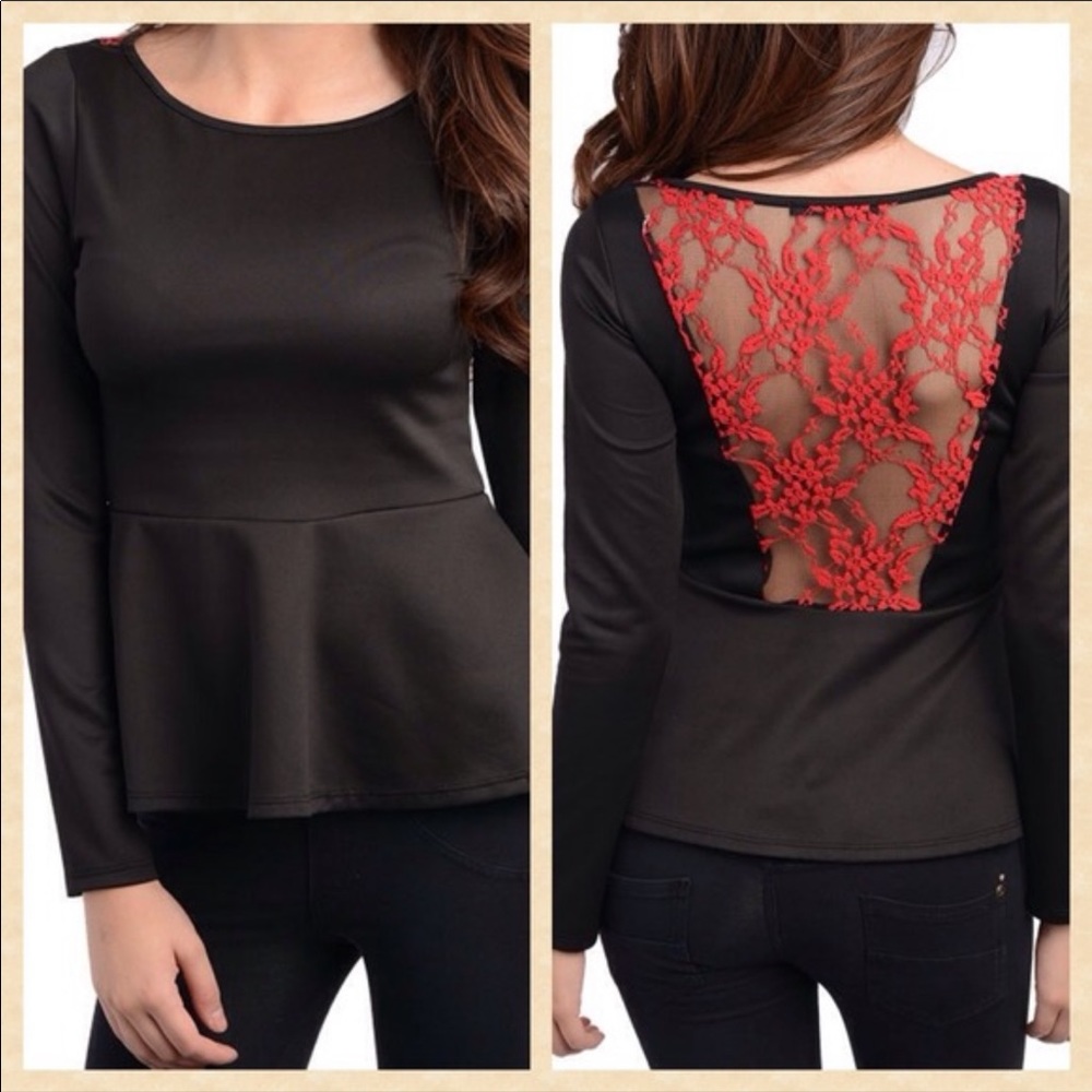 Black and Red Peplum Lace Back top